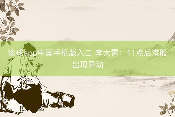 滚球app中国手机版入口 李大霄：11点后港股出现异动