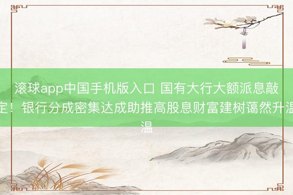滚球app中国手机版入口 国有大行大额派息敲定！银行分成密集达成助推高股息财富建树蔼然升温