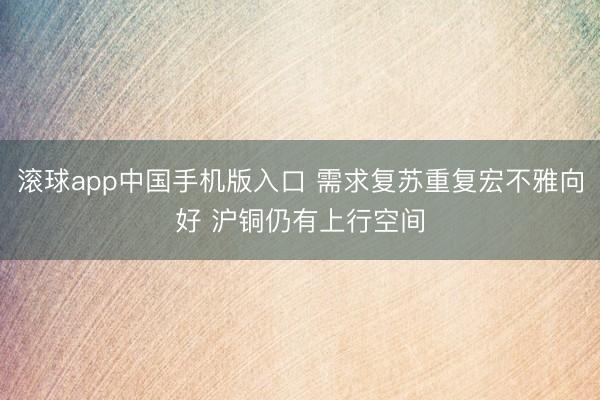 滚球app中国手机版入口 需求复苏重复宏不雅向好 沪铜仍有上行空间