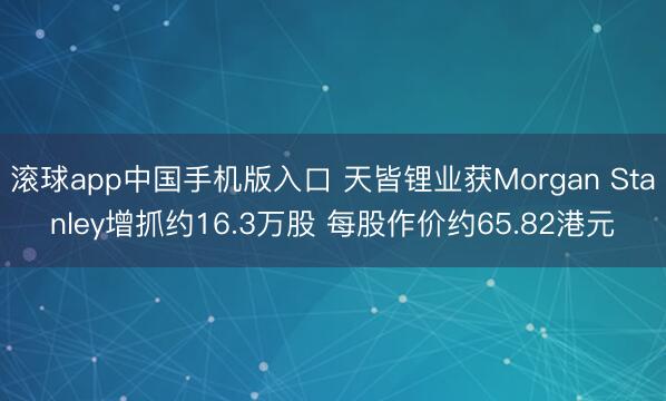 滚球app中国手机版入口 天皆锂业获Morgan Stanley增抓约16.3万股 每股作价约65.82港元