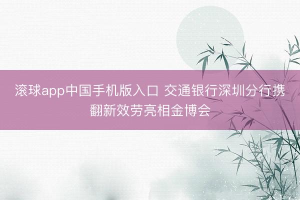 滚球app中国手机版入口 交通银行深圳分行携翻新效劳亮相金博会